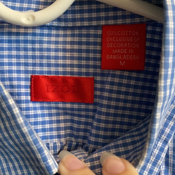 Blue checkered Izod Button down long sleeve - Picture 3 of 4